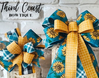 Sunflower Bow - Choose from 2 sizes deluxe wired ribbon Front Door Decoration Wreath or Lantern Bow