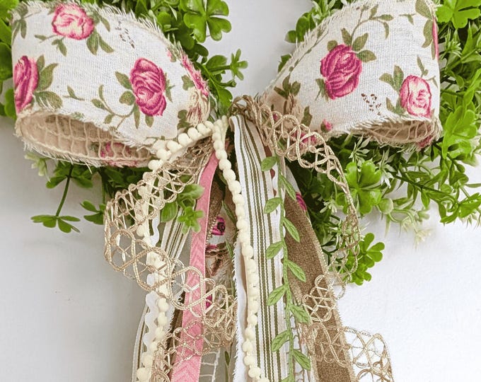 Chic Floral Olive and Pink Ribbon Bundle Bow