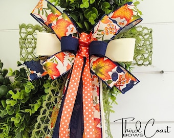 9x18in "Beverly Bow" Fall Harvest Colors Wired Ribbon Bow Wreath Bow Lantern Bow Front Door Decor Halloween/ Fall / Thanksgiving Decorations