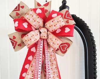 10x16 Large Happy Hearts Valentine's bow - Great gift for her, Gift for him, Valentine's Lantern Bow, Valentine's Wreath Bow or Door Hanger