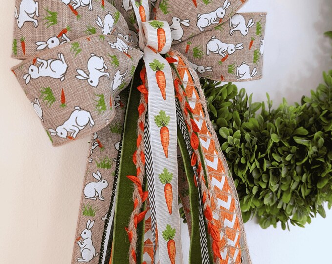 Easter Bunny and Carrot Ribbon and Trim Wreath Bow