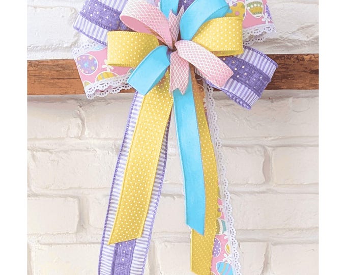 Easter Wreath Bow, Pastel Ribbon Decor, Spring Celebration