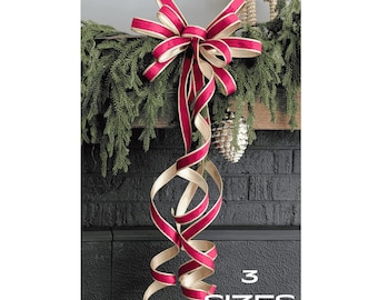 Berry Red Velvet Wreath Bow: Gold Wired Ribbon, Christmas Tree Topper