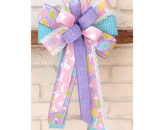 Easter Wreath Bow, Pastel Ribbon Decor, Spring Celebration