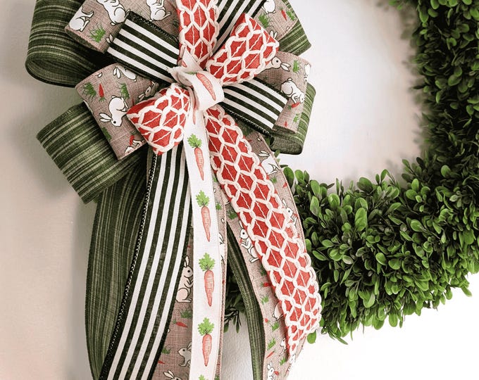 Easter Wreath Bow Neutral Bunny Carrot Spring Wired Ribbon