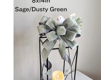 8x14in Sage/Dusty Green Velvet with Satin finish Pastel Candy Christmas Wreath Lantern Bow