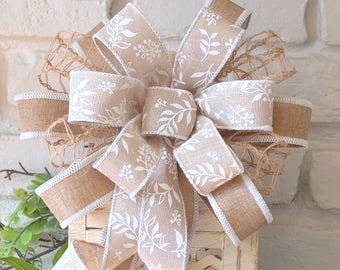 9x18-30in Spring/Summer Pretty Neutral Cream/White Tan/Beige Floral Wreath Bow Lantern Bow