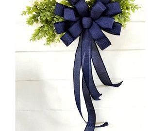 10x22in Large Navy Blue Wreath Bow Shipped Fluffed and Ready to Hang