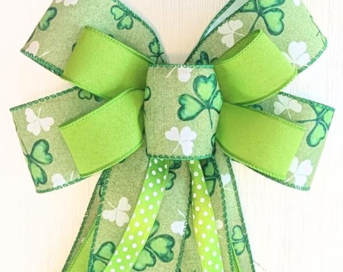 Shamrock Clover Wreath Bow: Lime, Kelly, Emerald Green - Patty's Day Decor