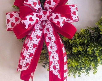 10x16 Red/White Valentine's Hearts Wreath Bow Front Door Decor, Free Shipping