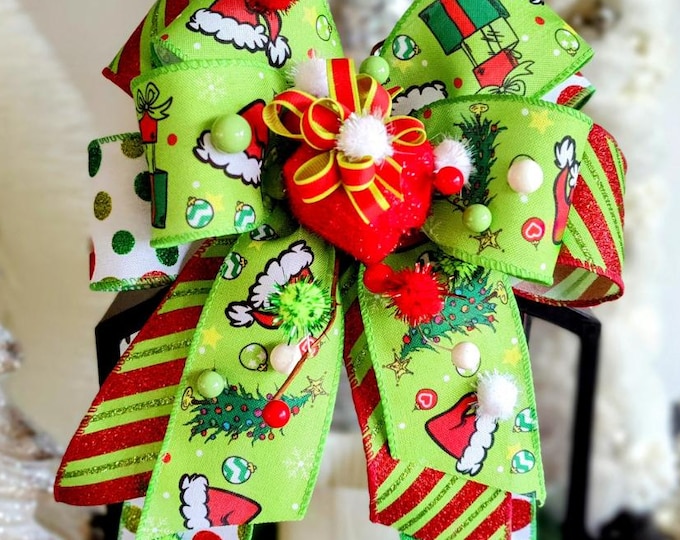 Grinchmas Grinch Tree Christmas Bow 9x16in, Free Shipping