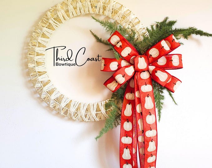 2 Color Choices: 9x16in Simple Elegant Fall Thanksgiving Pumpkin Bow in Pumpkin Orange or Beige/Neutral-FREE SHIPPING