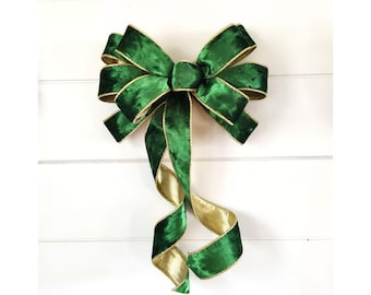 10x18in Emerald Green Velvet Gold Lining St. Patty's Day Wreathy Bow, Free Shipping