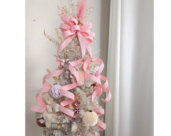 Pink Glitter Print Christmas Bow 3 Choices: Tree Topper, Wreath / Lantern Bow, Accent Bow set of 4