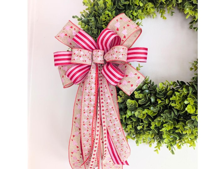 10x20 Valentine's Hearts Wreath Bow Front Door Decor, Free Shipping
