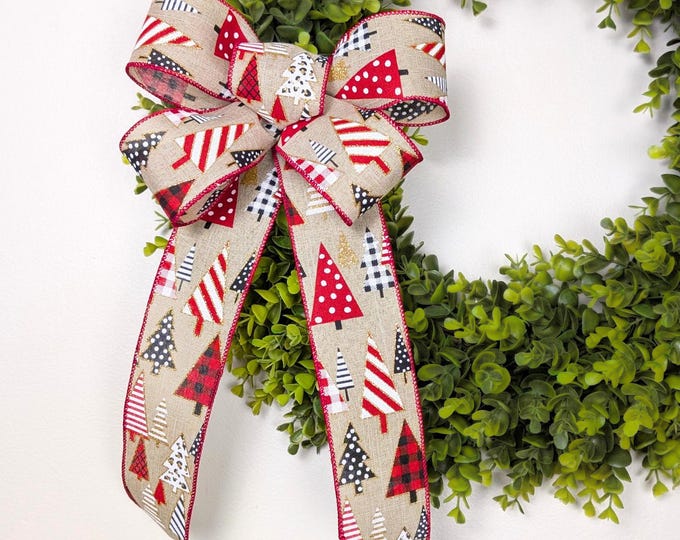 Christmas Tree Print Holiday Decorations Bows for Wreath/Lantern, or Gift Bow