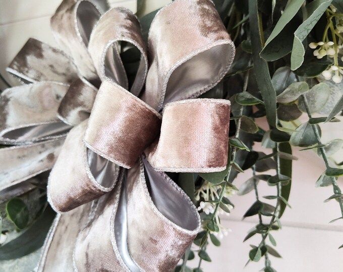 Large Chic Deluxe Silver/Dark Grey Velvet Bow with Silver Lining, Wired Edges, and Free Shipping!