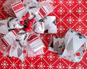 Handmade Christmas Bow: Red, Black, White Holiday Decor (8x8)