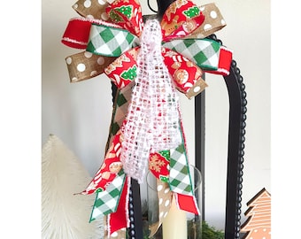 Gingerbread Christmas Bow: Multi-Ribbon Whimsical Holiday Decor