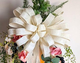 Embossed Floral Pretty 12in Wide 36in Length Ivory/Cream Floral Wired Ribbon Wedding / Reception Decor. Romantic Spring/Summer Wedding