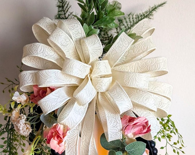 Embossed Floral Pretty 12in Wide 36in Length Ivory/Cream Floral Wired Ribbon Wedding / Reception Decor. Romantic Spring/Summer Wedding