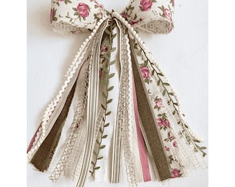 Chic Floral Olive and Pink Ribbon Bundle Bow