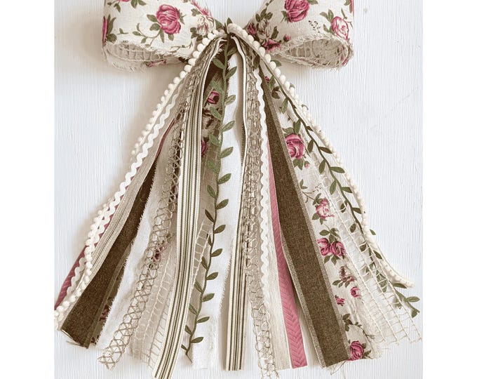 Chic Floral Olive and Pink Ribbon Bundle Bow