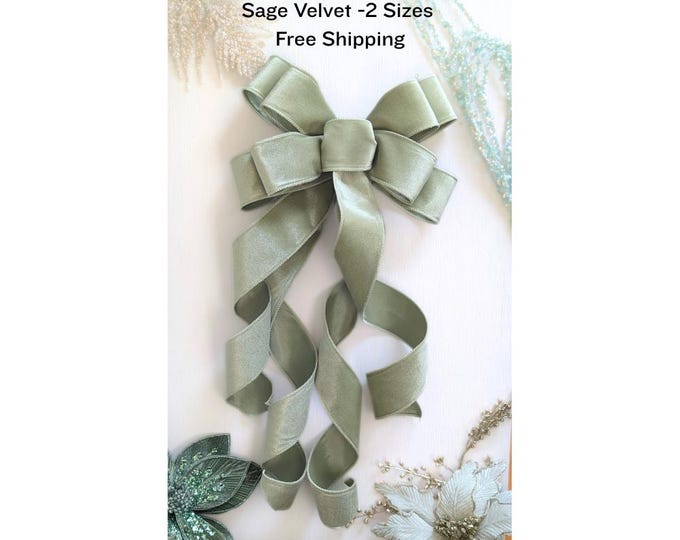 Sage Velvet Wreath Bow: Modern Christmas Decor, Pastel Neutral Home