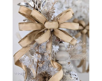 Tan Velvet Christmas Bow: Gold Wired Edge Tree Topper