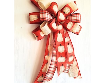 Multi-Ribbon Modern Large Pumpkin Bow Thanksgiving/Fall Decor Wreath Bow Lantern Bow Wired Ribbon FREE SHIPPING