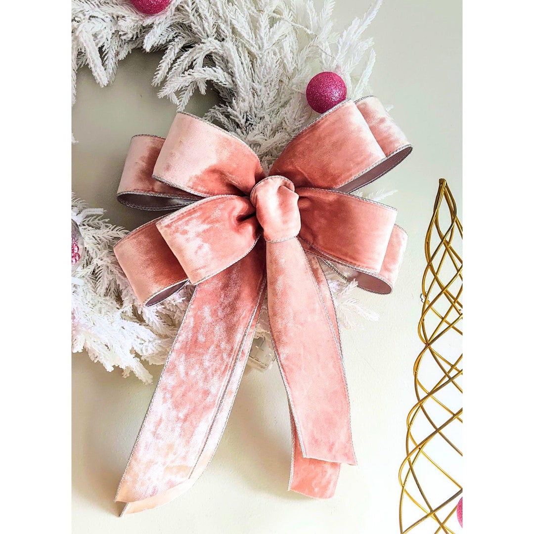 12in Wide XL Pink Velvet Christmas Tree Topper Decoration, Wreath Bow ...