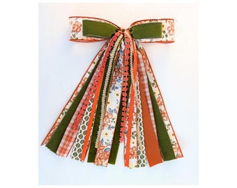 Thanksgiving Bow Fall Ribbon Bundle Orange and Olive Prints for Medium to Large Wreaths