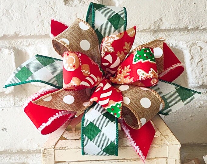 Gingerbread Bow - Multi-Ribbon Christmas Wreath / Lantern Bow with FREE SHIPPING! Candy Christmas Whimsical