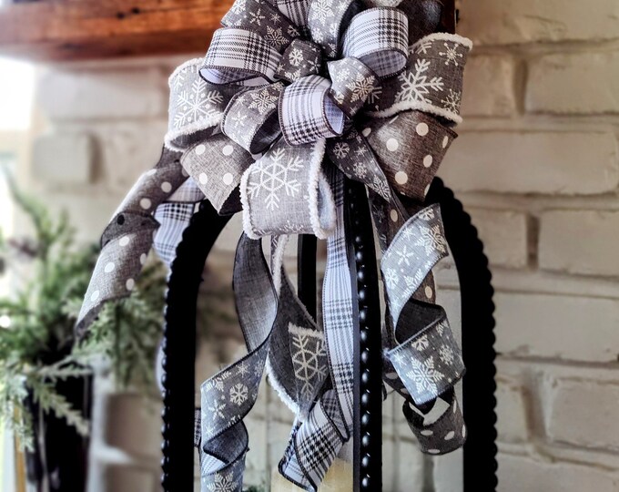 Gray and White 12x12  Tree Topper Bow with Tails ADD a Matching set of Bows too!