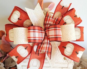 Pumpkin Bow Thanksgiving/Fall Decor Wreath Bow Lantern Bow Wired Ribbon FREE SHIPPING
