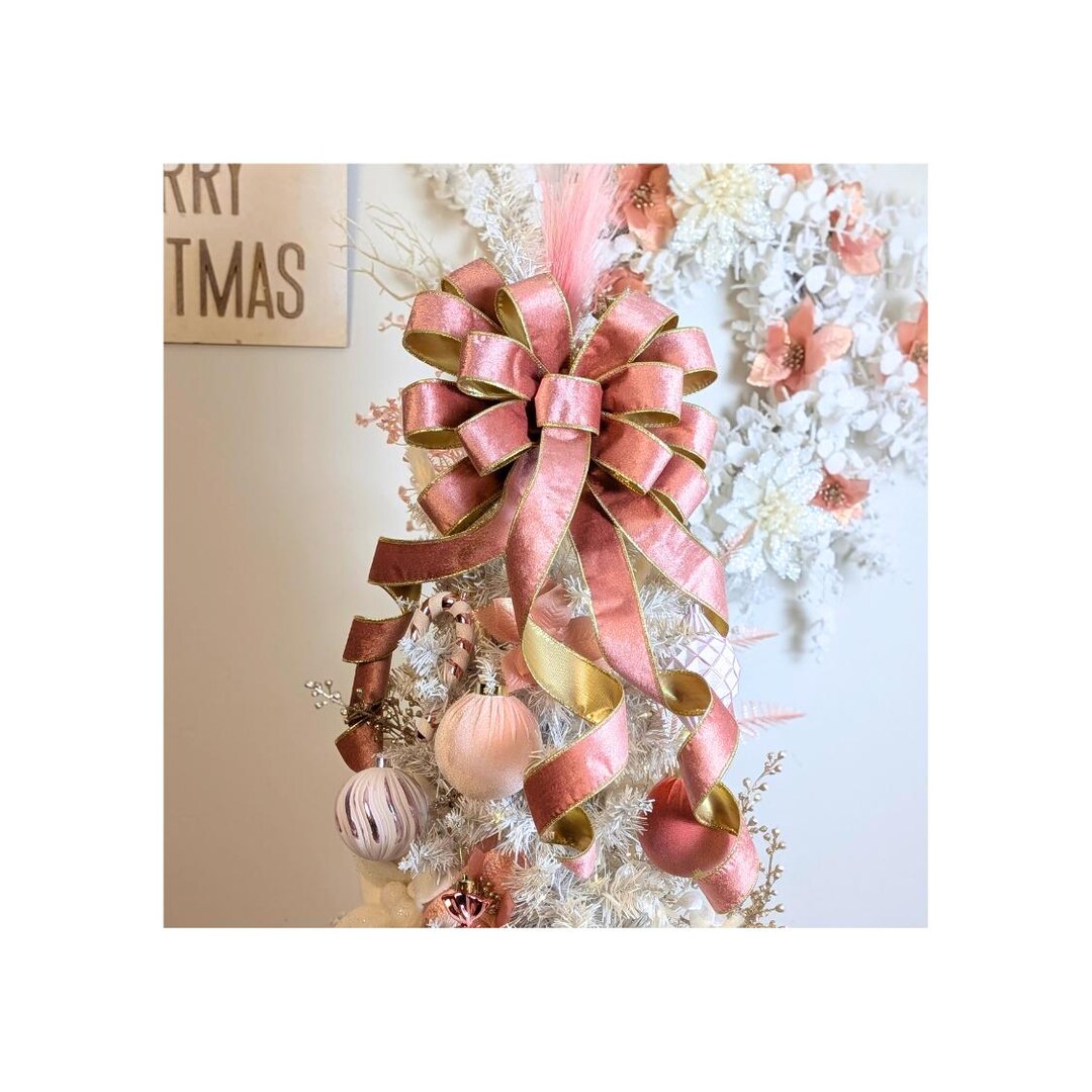 Pink Velvet Bow Wreath Lantern Tree Topper Christmas Pastels: Rose Pink ...