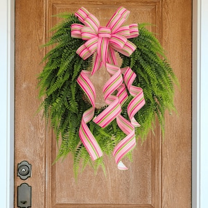 Striped Easter Wreath Bow, Basket Bow: Pink, Fuchsia, Lime Spring/Summer Decor