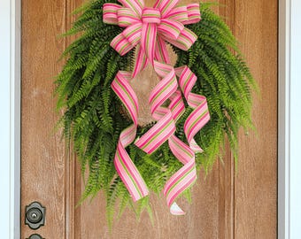Striped Easter Wreath Bow, Basket Bow: Pink, Fuchsia, Lime Spring/Summer Decor
