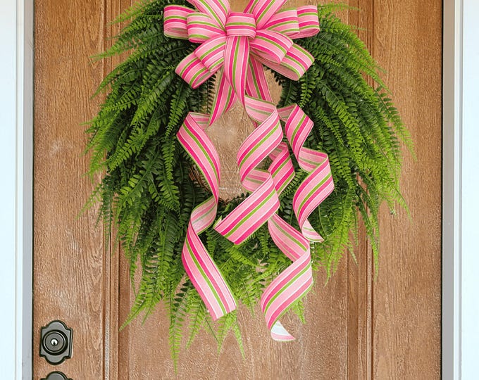Striped Easter Wreath Bow, Basket Bow: Pink, Fuchsia, Lime Spring/Summer Decor