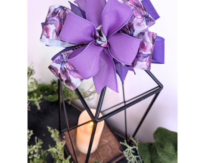 Lilac and Lavender Purple wired Floral Bow great for Mother's Day gift, Beautiful Spring Wreath Bow -Ships fluffed, free, fast!