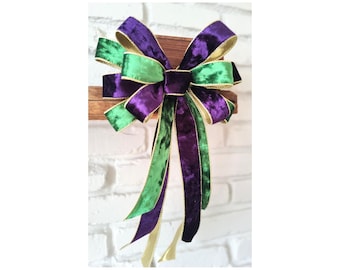 10x18-42in Mardi Gras Decor Purple, Green, and Gold Velvet Bow for Wreath, Door Hanger Bow