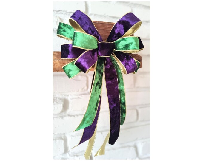 10x18-42in Mardi Gras Decor Purple, Green, and Gold Velvet Bow for Wreath, Door Hanger Bow