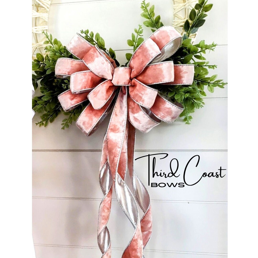 Pink Velvet Wreath Bow: Silver Lined Wired Ribbon, Christmas Decor - Etsy