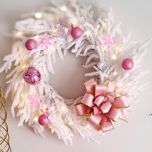 Pink Christmas Bow: 8x8in Gold-Lined Wired Ribbon
