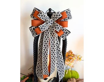 10x24in Black White Pumpkin Orange Fall Wreath Bow, Lantern, Front Porch Decor