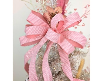 Pink Glitter Print Christmas Bow: Wired Tree Topper, Accent Bow Set