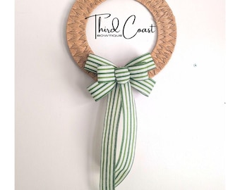11x20in Linen Ticking Stripe Green Kelly Emerald and White Patty's Day Wreathy Bow, Free Shipping