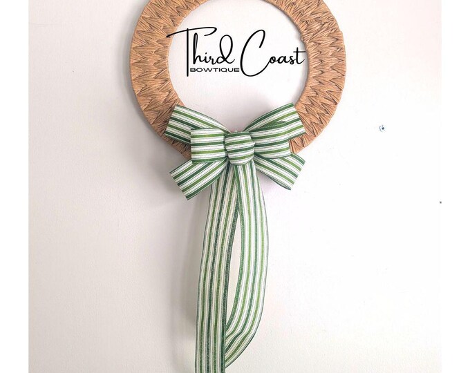 11x20in Linen Ticking Stripe Green Kelly Emerald and White Patty's Day Wreathy Bow, Free Shipping