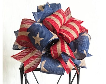 8x8in 4th of July Wreath Bow Stars and Stripes Patriotic Independence Day Decor