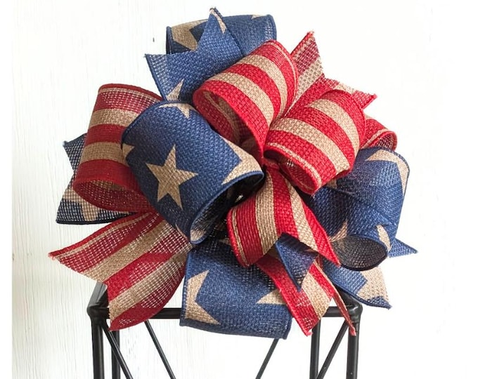 8x8in 4th of July Wreath Bow Stars and Stripes Patriotic Independence Day Decor